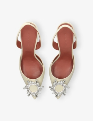 Amina Muaddi Scarpe Con Tacco Begum In Pelle Avorio Donna In White