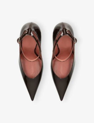 Amina Muaddi Womens Dark Brown Anok 105 Patent Leather Pumps Eur 39.5 / 6.5 Uk In Brown