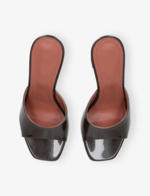 Amina Muaddi Womens Brown Lupita 95 Patent-leather Heeled Mules Eur 40 / 7 Uk In Black
