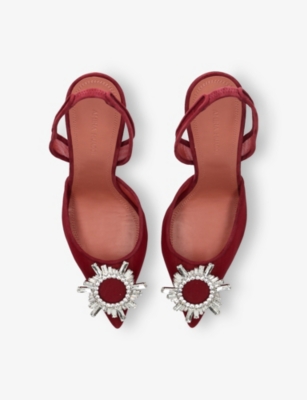 Amina Muaddi 95mm Begum Crystal-embellished Heeled Sandals In Burgundy