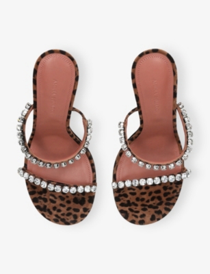 AMINA MUADDI: Gigi 95 Leopard Suede Heeled Slippers