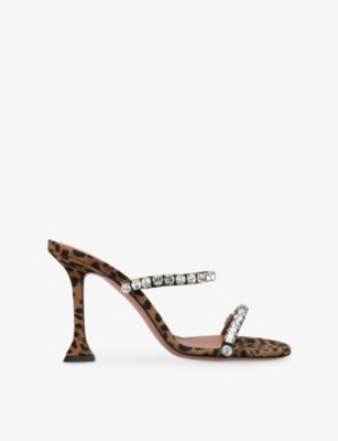 AMINA MUADDI: Gigi 95 Leopard Suede Heeled Slippers