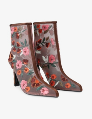 Kg Kurt Geiger Womens Transform Embroidered Woven Heeled Ankle Boots Brown/oth Eur 39 / 6 Uk In Multi