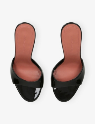 Amina Muaddi Womens Black Elodie 105 Patent Leather Heeled Slippers Eur 40 / 7 Uk In Black