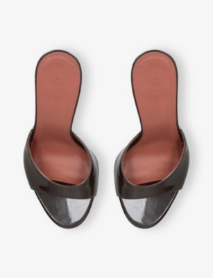 Amina Muaddi Womens  Elodie 105 Patent-leather Heeled Sandals In Brown