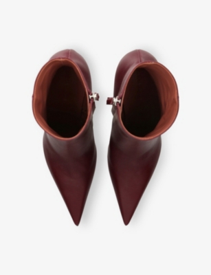 Amina Muaddi Barbara Leather Ankle Boots In Burgundy