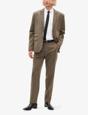 The Kooples Mens Light Brown Striped Straight-leg Wool Trousers In Brown