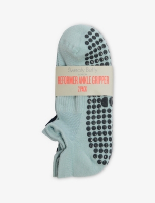 Sweaty Betty Womens Vapourblue Navyblue Reformer Ankle-gripper Stretch Cotton-blend Socks Pack Of Two In Green