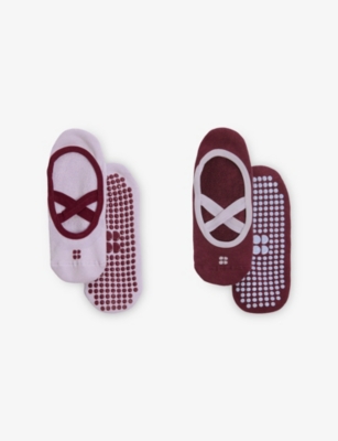 Sweaty Betty Womens Midnightcherry Pur Ballet Gripper Stretch Cotton-blend Socks Pack Of Two In Burgundy