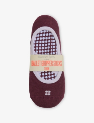 Sweaty Betty Womens Midnightcherry Pur Ballet Gripper Stretch Cotton-blend Socks Pack Of Two In Burgundy