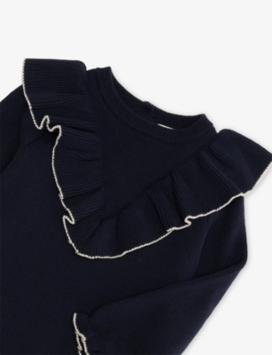 H&m Adorables Flounced Cotton-knit Dress 4 Months-3 Years Blue Dark In Blue