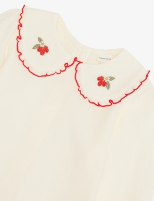 H&m Adorables White Dusty Light Embroidered-collar Cotton Top 4 Month-3 In White
