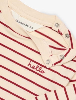 H&m Adorables White Dusty Light Stripe-print Long-sleeve Cotton-jersey T-shirt 4-36 Month In Neutral