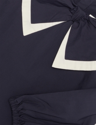 H&m Adorables Blue Dark Mazzy Wide-collar Cotton-poplin Dress 2 In Blue