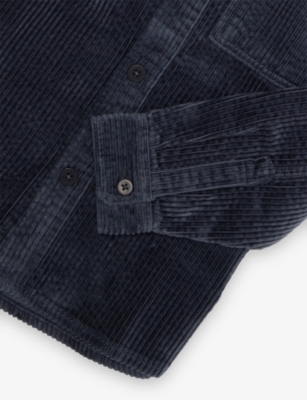 H&m Adorables Blue Dark Pointed-collar Corduory Cotton Overshirt 3 In Blue