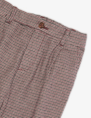 H&m Adorables Red Dark Houndstooth-pattern Straight-leg Cotton Chino Trousers 24 Months - 10 In Multi