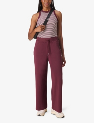 Sweaty Betty Womens Garnet Red Explorer Side-stripe Wide-leg High-rise Stretch-woven Trousers Xs In Purple