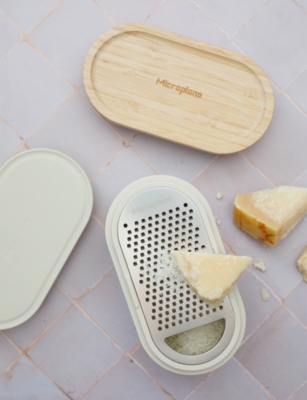 Microplane Cashmere And Bamboo Grate And Store Wooden Cheese Grater In Neutral
