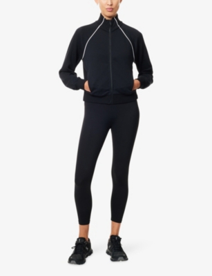 Spanx Womens Very Black Airpique Mock-neck Stretch-modal Track Jacket In Black