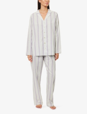 Hanro Womens Sleep & Lounge Striped Cotton-poplin Pyjama Top Beryl Stripe Xs In White