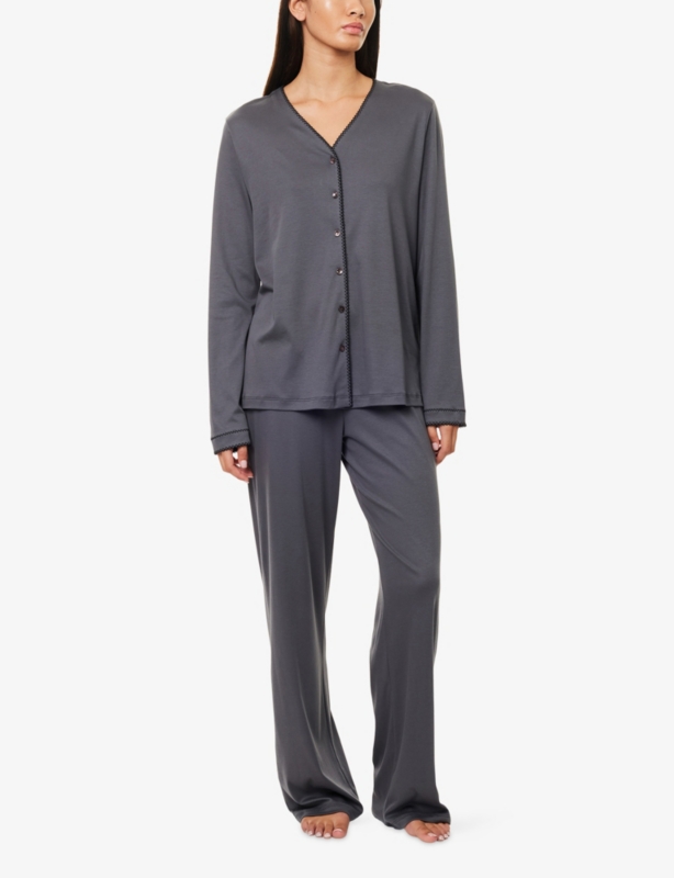 Una Stitched-Trims Cotton-Jersey Pyjama Set