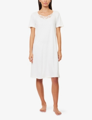 Hanro Womens Kalea Lace-embroidery Cotton-jersey Night Dress Off White In White