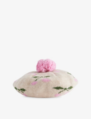 Konges Slojd Kids' Cherry Belou Pom-pom Knitted Beret 12 Month In Green