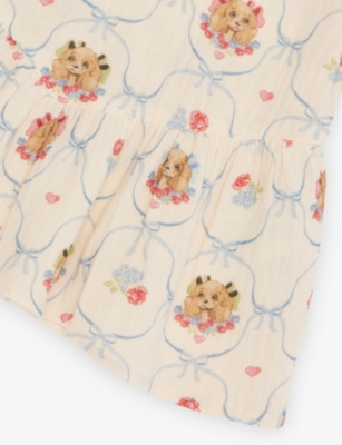Konges Slojd Puppy Coco Printed Cotton Blouse 12 Months- 10 In Neutral