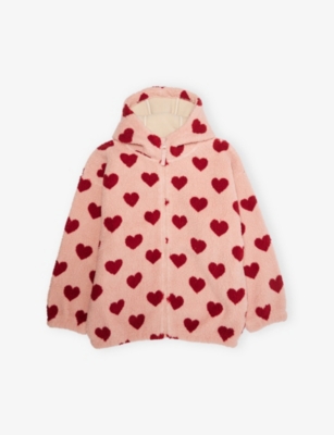 Konges Slojd Coeur Mellow Jody Teddy Heart-print Woven Hoodie 2-10 In Pink