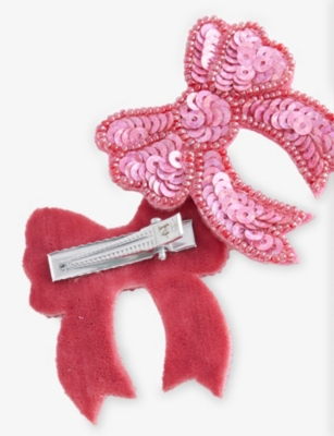 Konges Slojd Rapture Rose Sequin Bow Set Of Two Woven Hair Clips In Pink