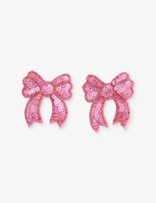 Konges Slojd Rapture Rose Sequin Bow Set Of Two Woven Hair Clips In Pink