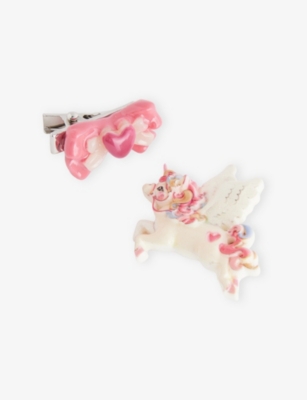 Konges Slojd Multi Unicorn Bow Hair Clips Pack Of Four In Pink