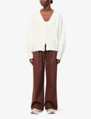 The Couture Club Womens Chocolate Wide-leg Pleat Cotton-linen Trousers In Brown