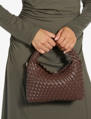 Dune Womens Chocolate Synthetic Dinkydeliberate Mini Woven Faux-leather Top-handle Bag