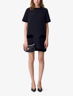 Claudie Pierlot Womens Velvet Short-sleeve Stretch-woven Mini Dress Black In Black