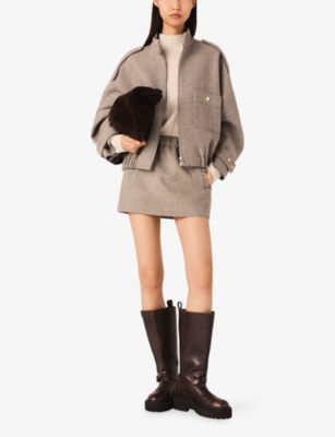 Maje Womens Beige High-collar Relaxed-fit Wool-blend Coat In Neutral