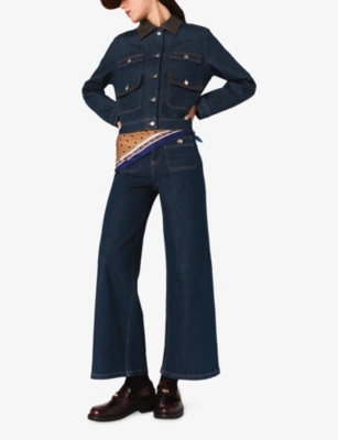 Maje Womens Navy Patch-pocket Straight-leg Stretch-denim Jeans In Blue