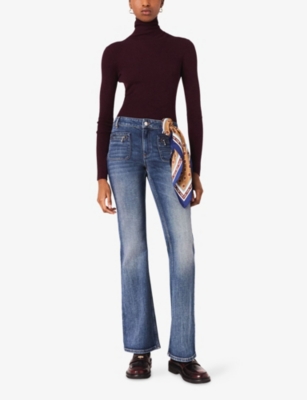 Maje Womens Blue Faded Boot-cut Mid-rise Stretch-denim Jeans In Blue
