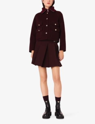 Maje Womens Burgundy Reversible Double-face Wool-blend Jacket In Burgundy