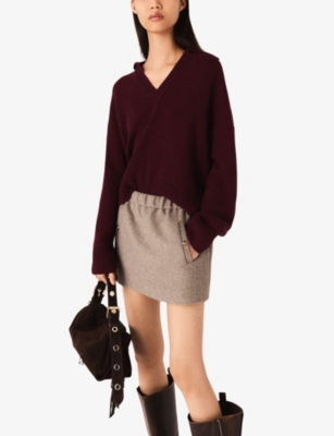 Maje Womens Beige Elasticated-waist Mid-rise Wool-blend Mini Skirt In Nude