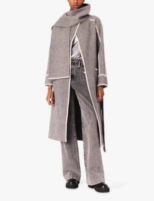 Maje Long Double-faced Coat In Multi