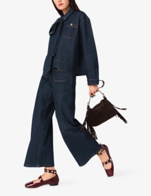 MAJE: Bow Relaxed-Fit Denim Shirt