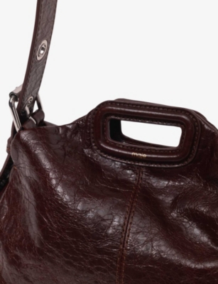 Maje Womens Dark Brown Miss M Crackled-leather Shoulder Bag In Brown