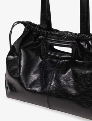 Maje Womens Black Miss M Crackled-leather Tote In Black