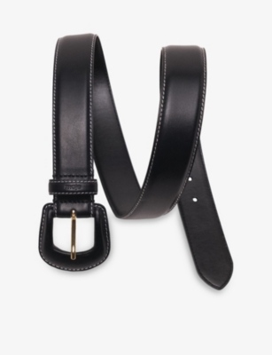 MAJE: Contrast-Stitch Slim Leather Belt
