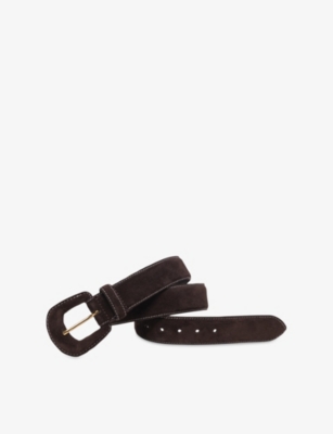 Maje Womens Dark Brown Contrast-stitch Suede Belt In Black