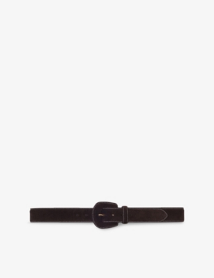 Maje Womens Dark Brown Contrast-stitch Suede Belt In Black