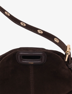 Maje Womens Dark Brown Miss M Mini Suede Shoulder Bag In Brown