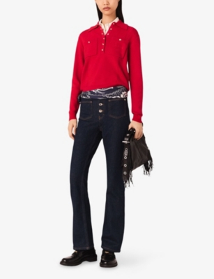 Maje Womens Logo-embroidered Long-sleeve Wool-blend Polo In Red