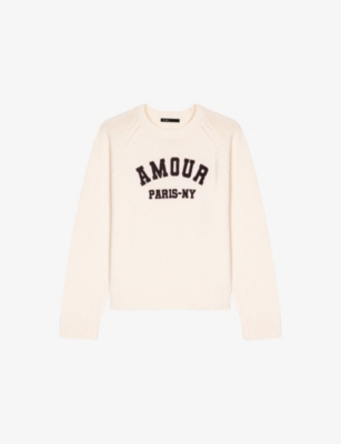 Maje Womens Ecru Amour Round-neck Wool-blend Jumper In Neutral